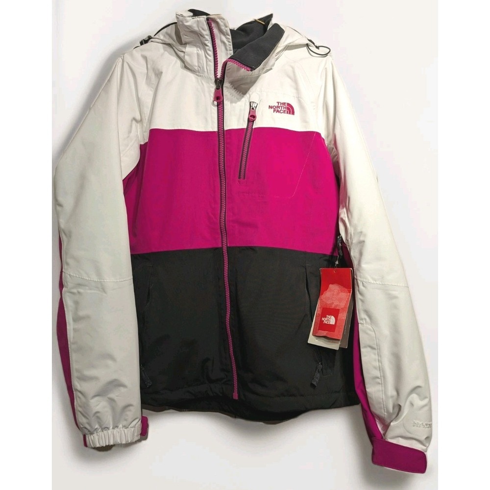 The North Face Kizzam Jacket Womens L White Pink Black Ski Snowboard Hood NWT